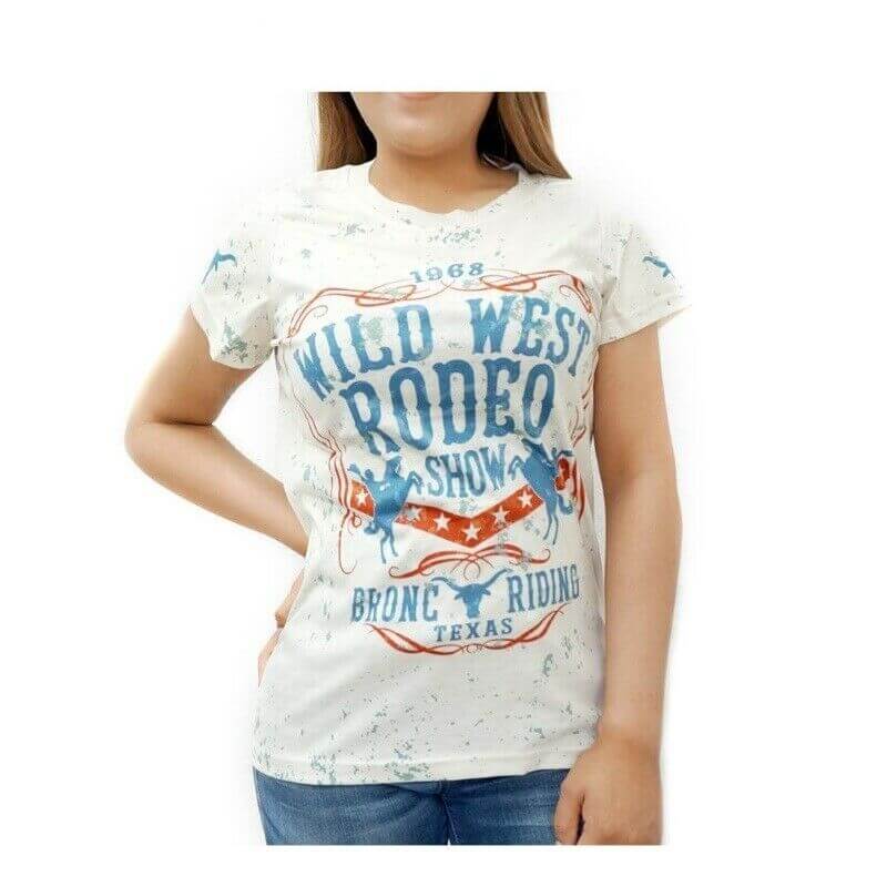 Wild West Rodeo Printed Horse Rider Western T-Shirt for Women-ST-620 BG