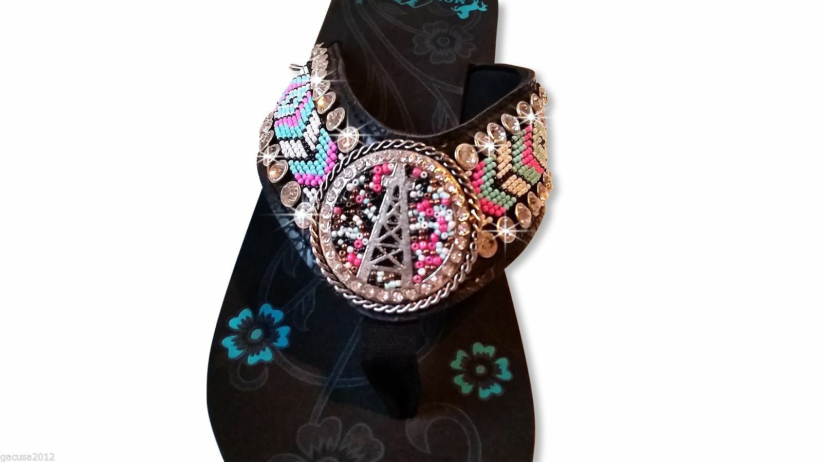 Oil Derrick Aztec Flat Strap Spongy Montana West Flip Flops-BD16-S092 BK-3