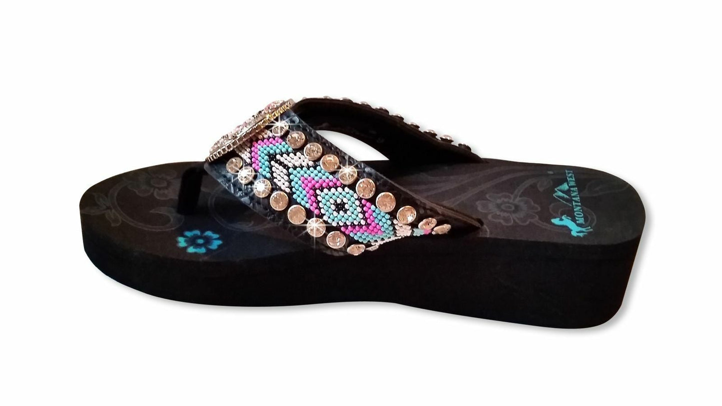 Oil Derrick Aztec Flat Strap Spongy Montana West Flip Flops-BD16-S092 BK-1