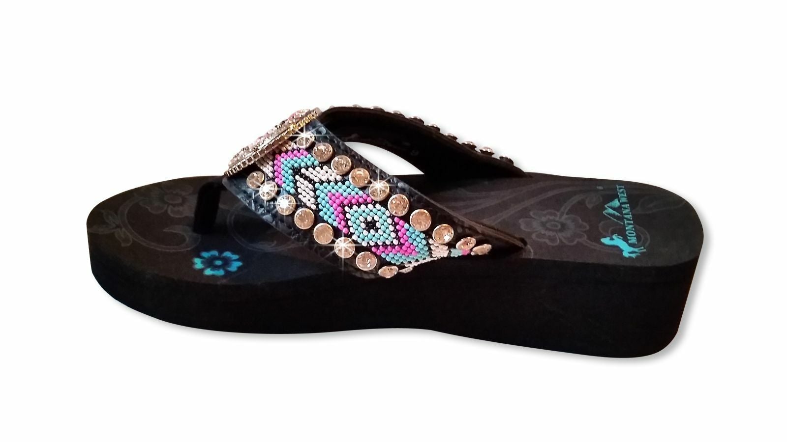 Oil Derrick Aztec Flat Strap Spongy Montana West Flip Flops-BD16-S092 BK-1
