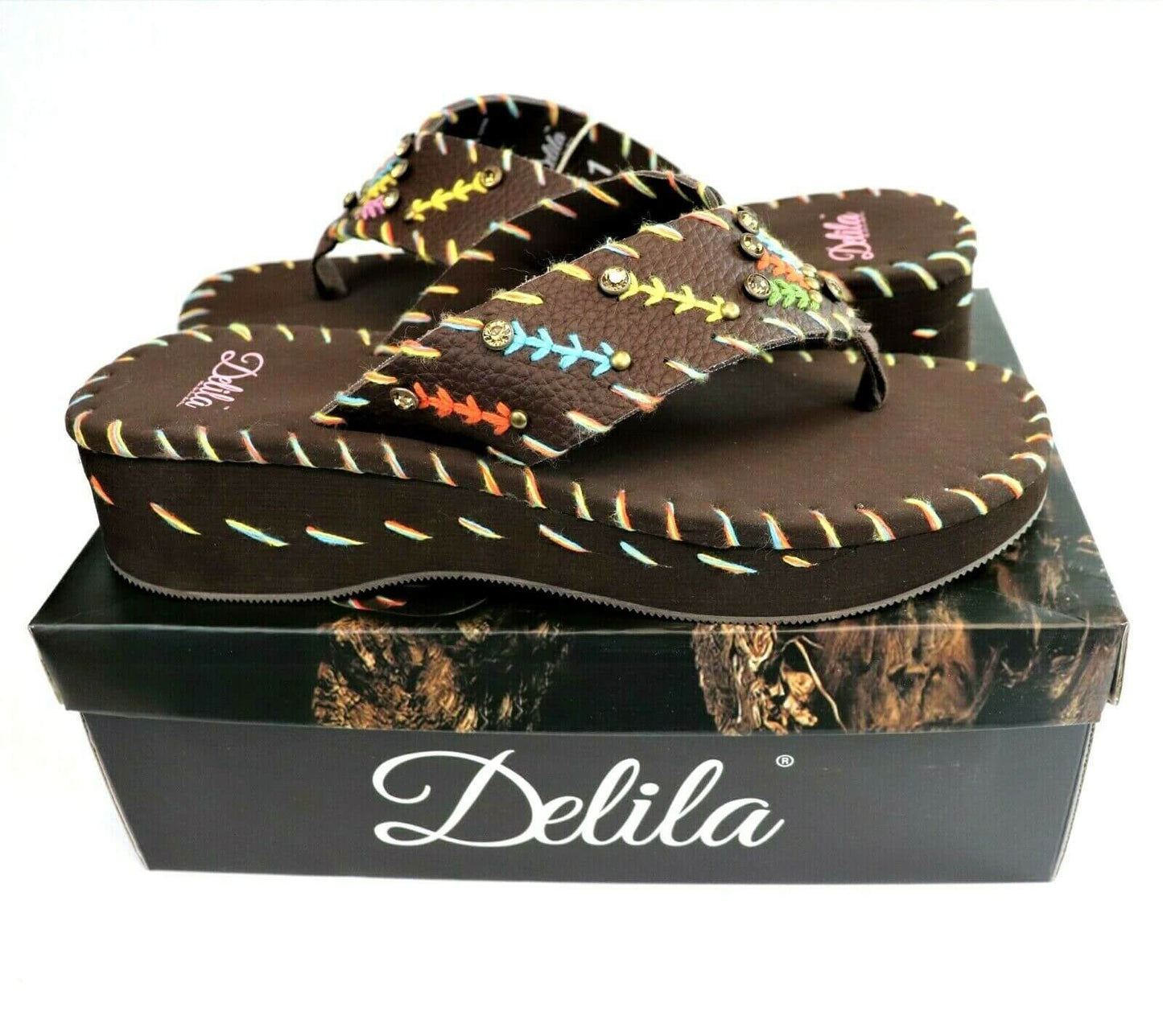 Montana West Delila Western Country Embroidery Bling Bling Flip Flops-SS-S007CF-2