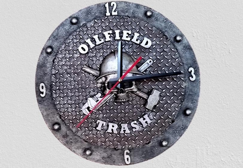 Oil Field Trash Rustic Western Texas Country Clock-RSM-217-1
