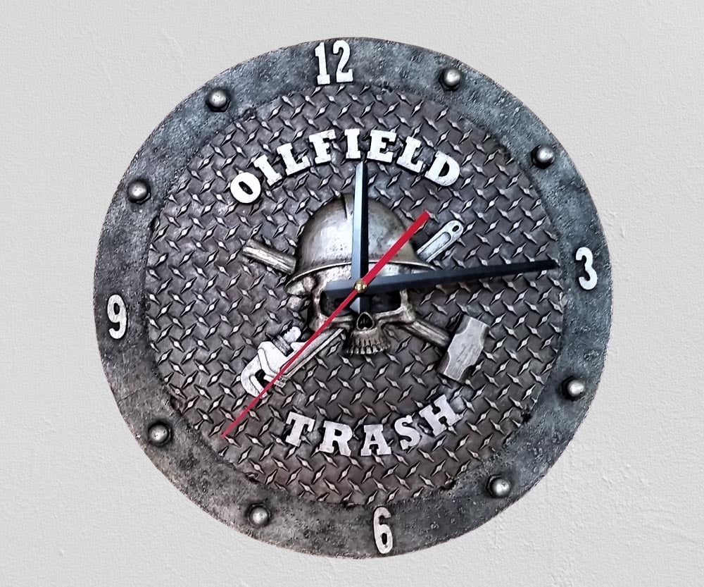 Oil Field Trash Rustic Western Texas Country Clock-RSM-217