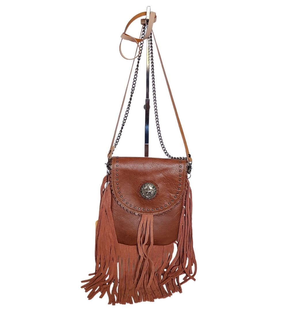 Genuine Leather Leather Fringe Western Cowgirl Crossbody Bag-BA2730-E
