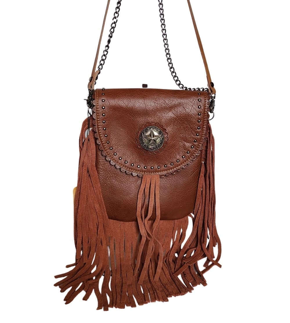 Genuine Leather Leather Fringe Western Cowgirl Crossbody Bag-BA2730-E-1