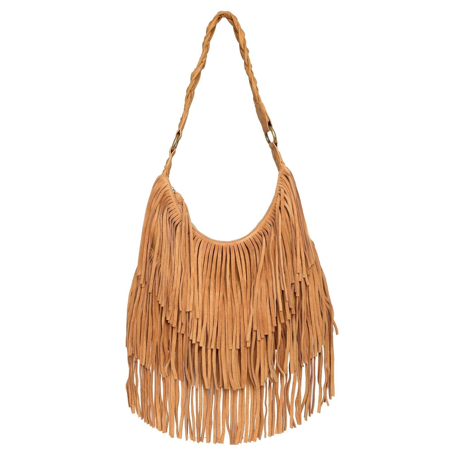 WG11-918 BR- Wrangler leather fringe hobo purse- Brown