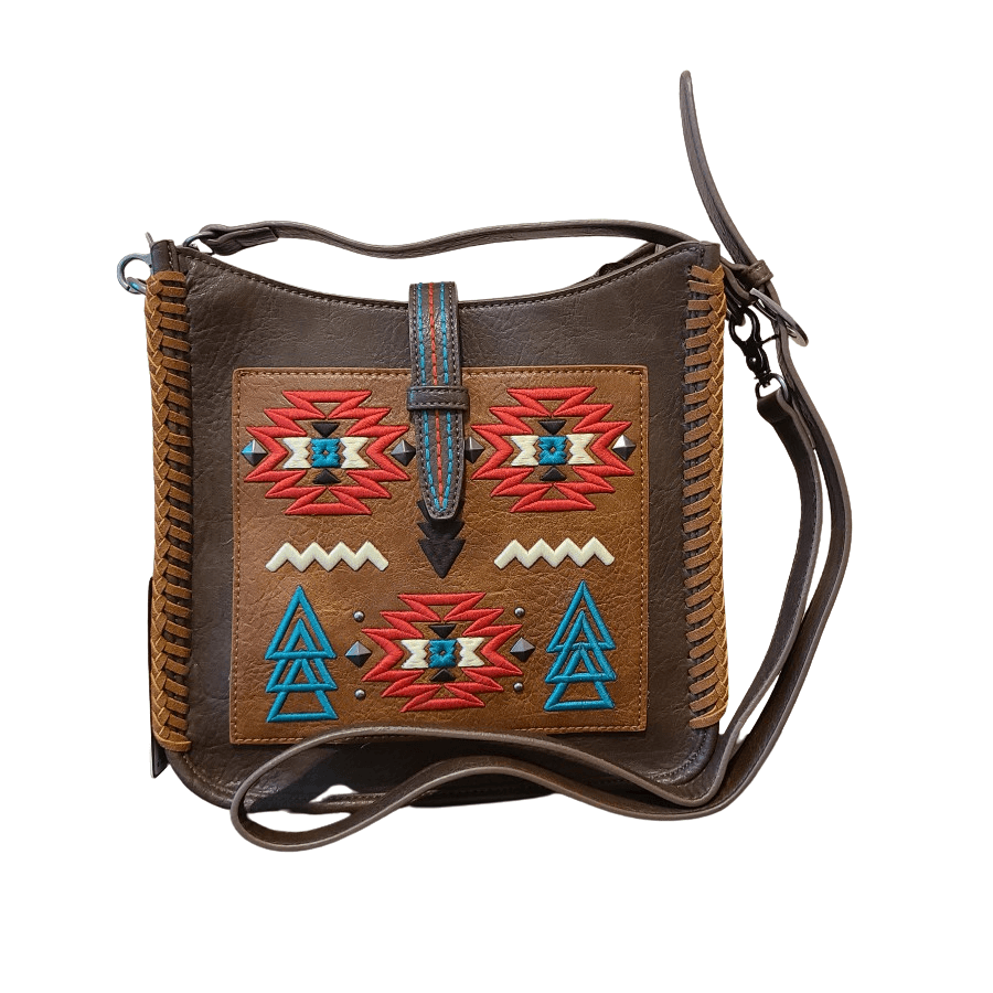 WG02-9360 CF- Wrangler Aztec embroidery concealed carry crossbody bag- Coffee