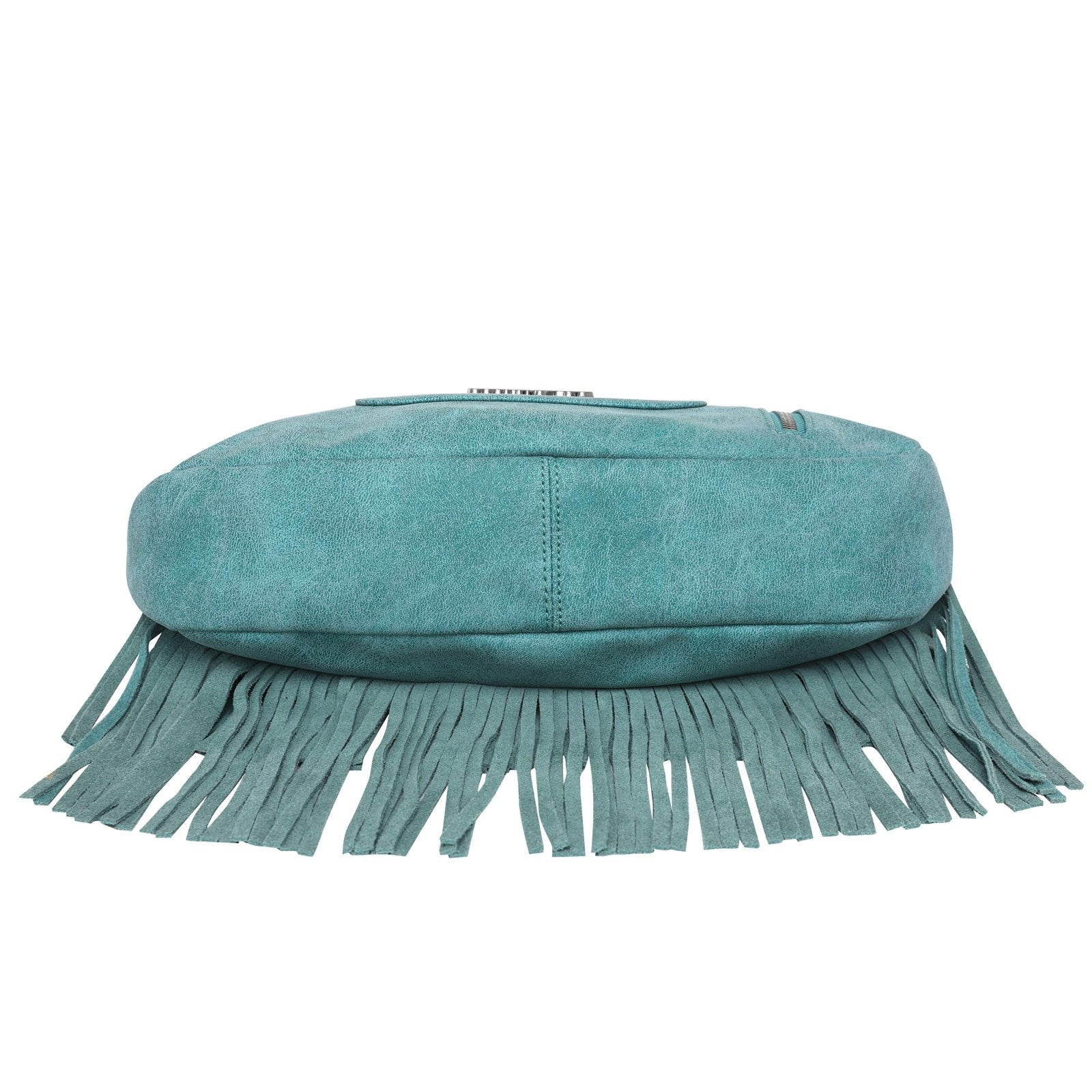 WG11-918 TQ-3 Wrangler leather fringe hobo purse bottom- Turquoise