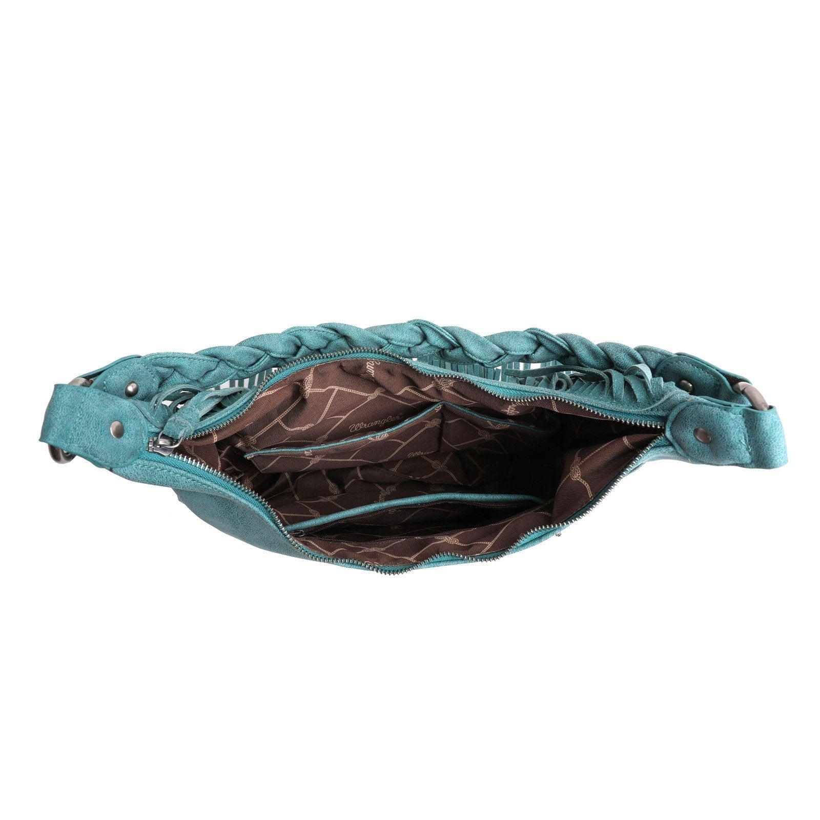 WG11-918 TQ-6 Wrangler leather fringe hobo purse Inside- Turquoise