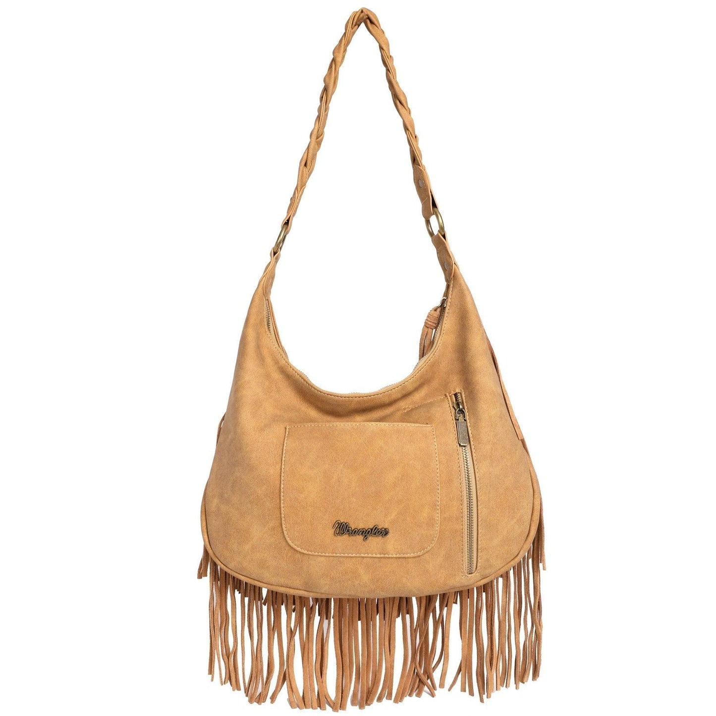 WG11-918 BR-2 Wrangler leather fringe hobo purse back- Brown