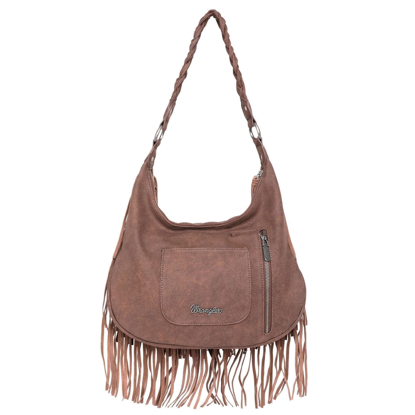 WG11-918 BR-1 Wrangler leather fringe hobo purse back- Brown
