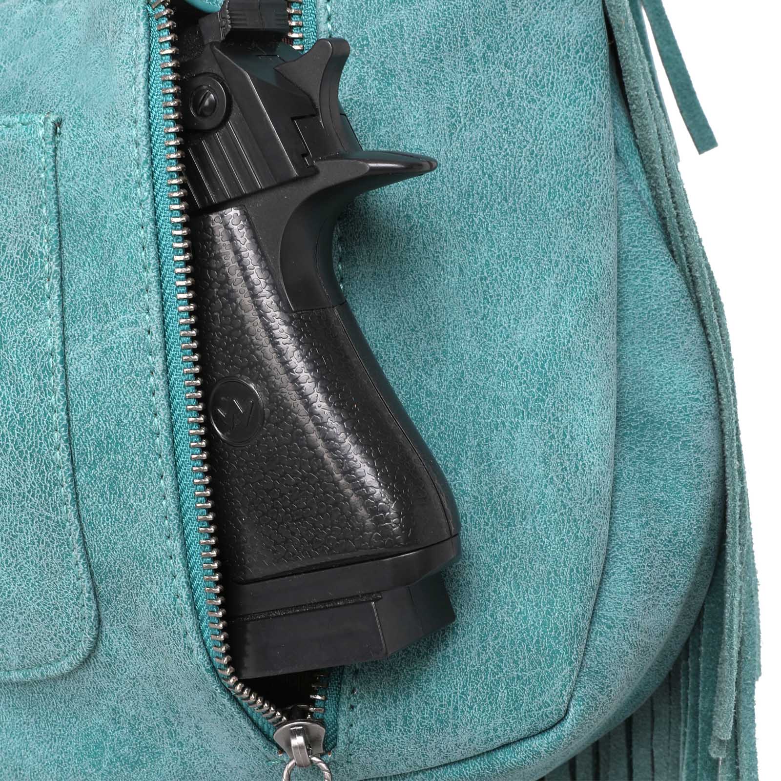 WG11-918 TQ-8 Wrangler leather fringe hobo purse concealed carry pocket- Turquoise