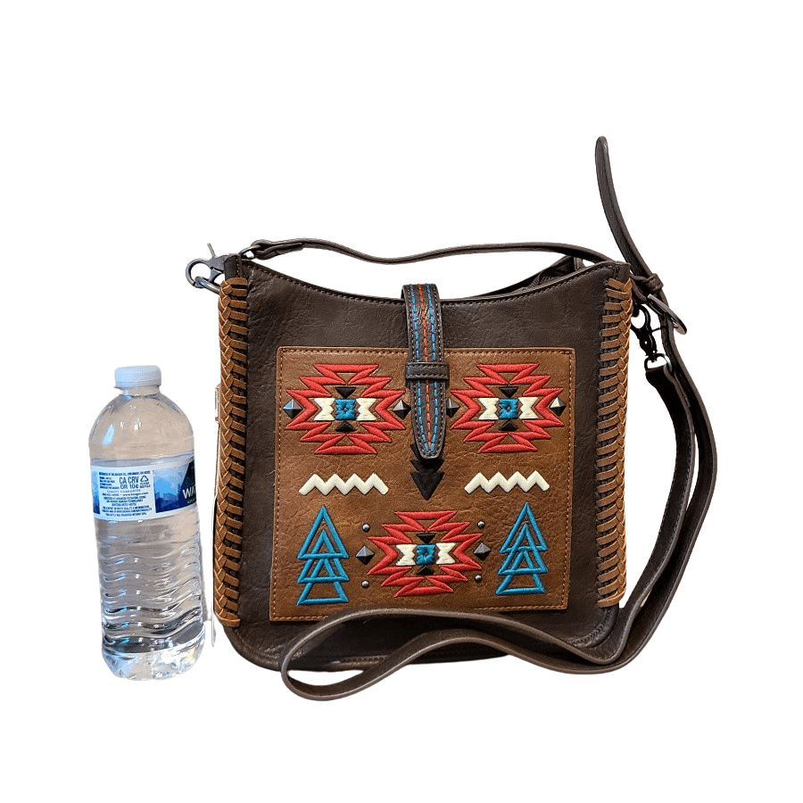 WG02-9360 CF-1 Wrangler Aztec embroidery concealed carry crossbody bag- Coffee
