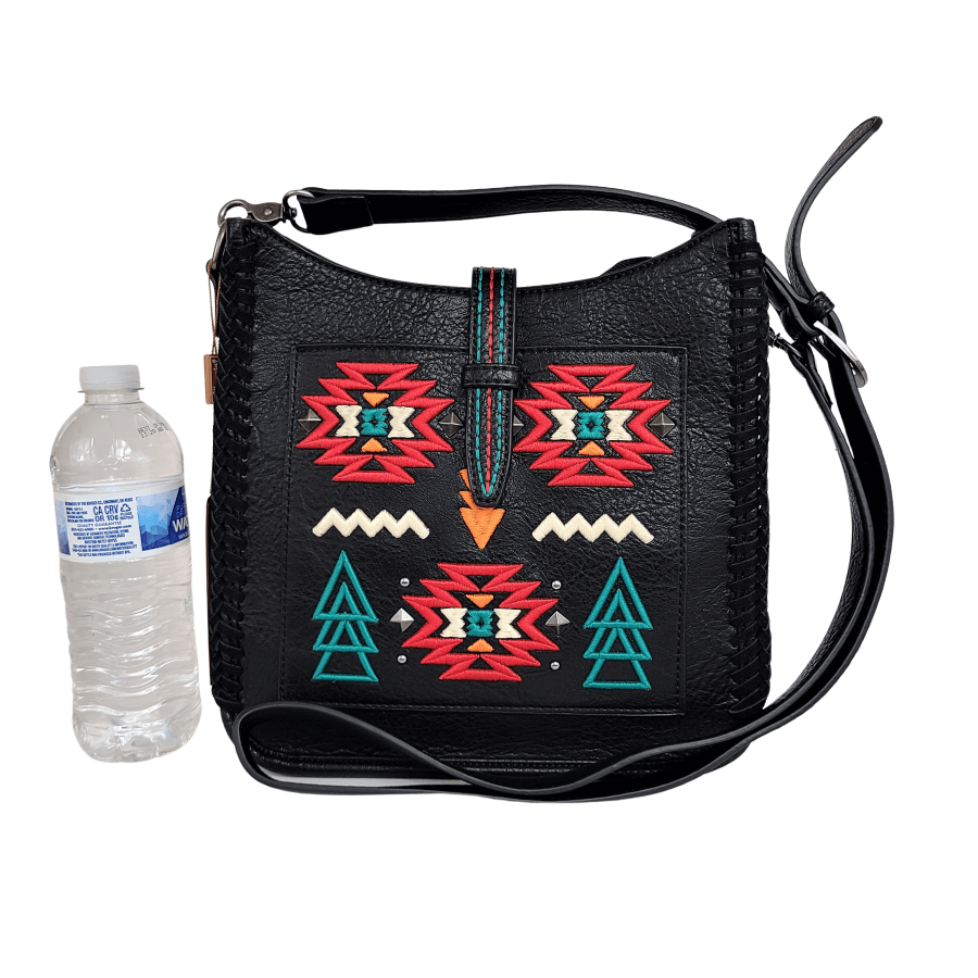 WG02-9360 BK-1 Wrangler Aztec embroidery concealed carry crossbody bag- Black