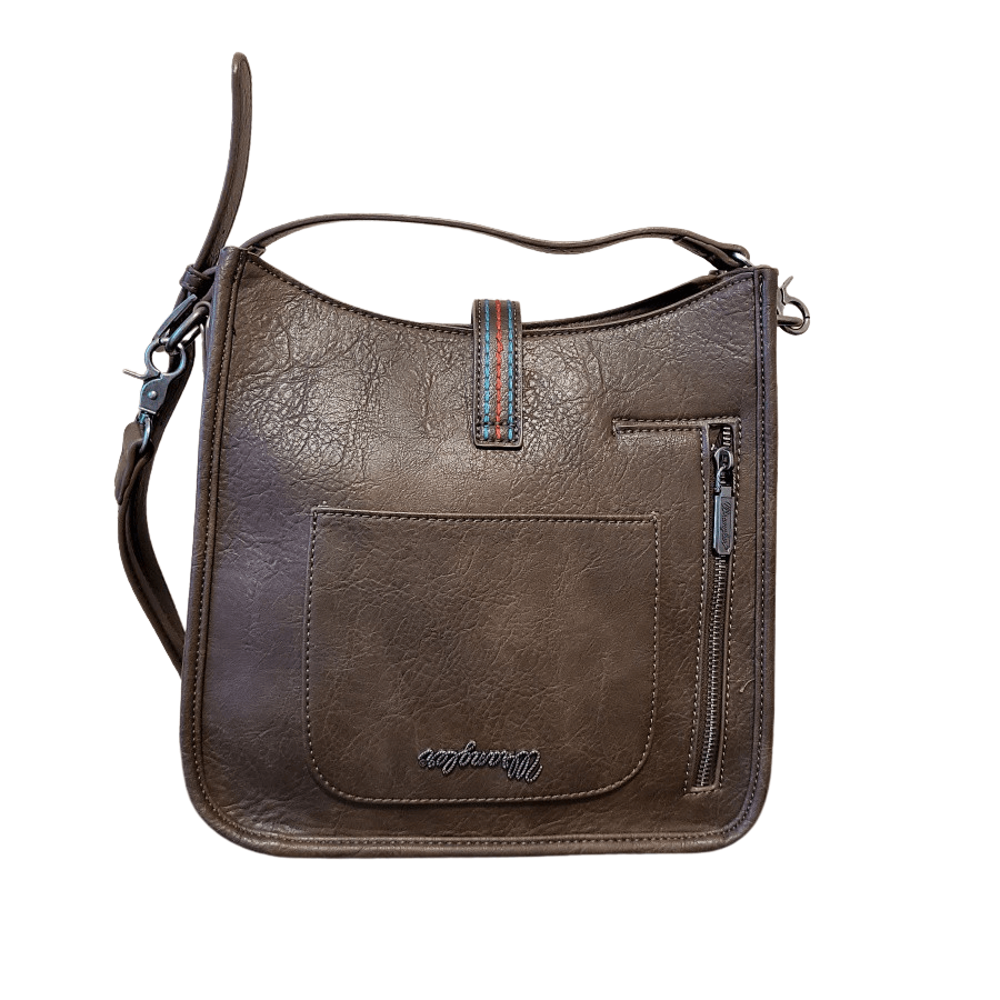WG02-9360 CF-3 Wrangler Aztec embroidery concealed carry crossbody bag back- Coffee