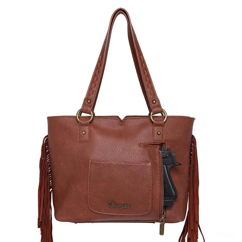 WG09-G8317 BR-1-Wrangler fringe purse back- Brown