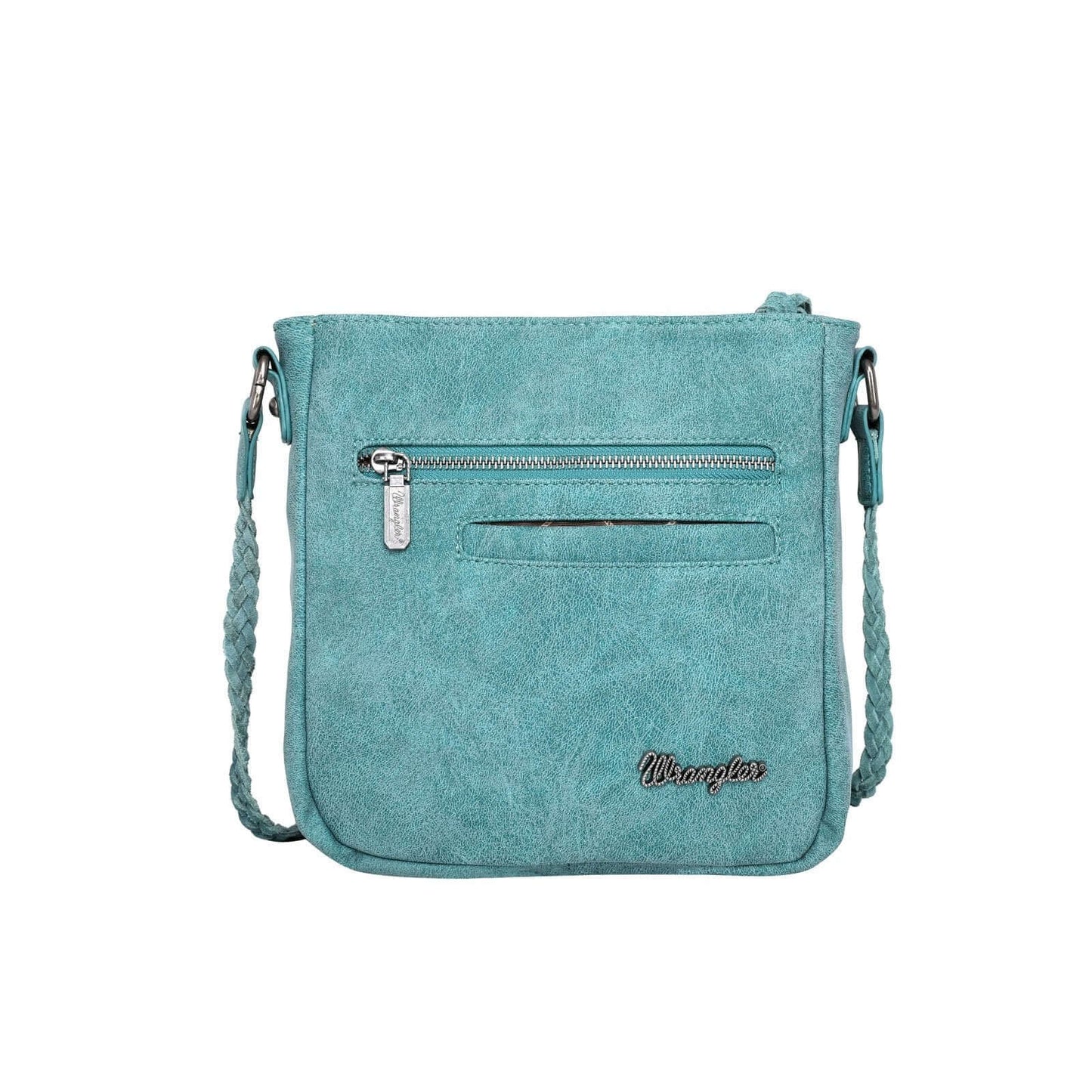 WG11-8360 TQ-1 Wrangler leather fringe crossbody bag back- Turquoise