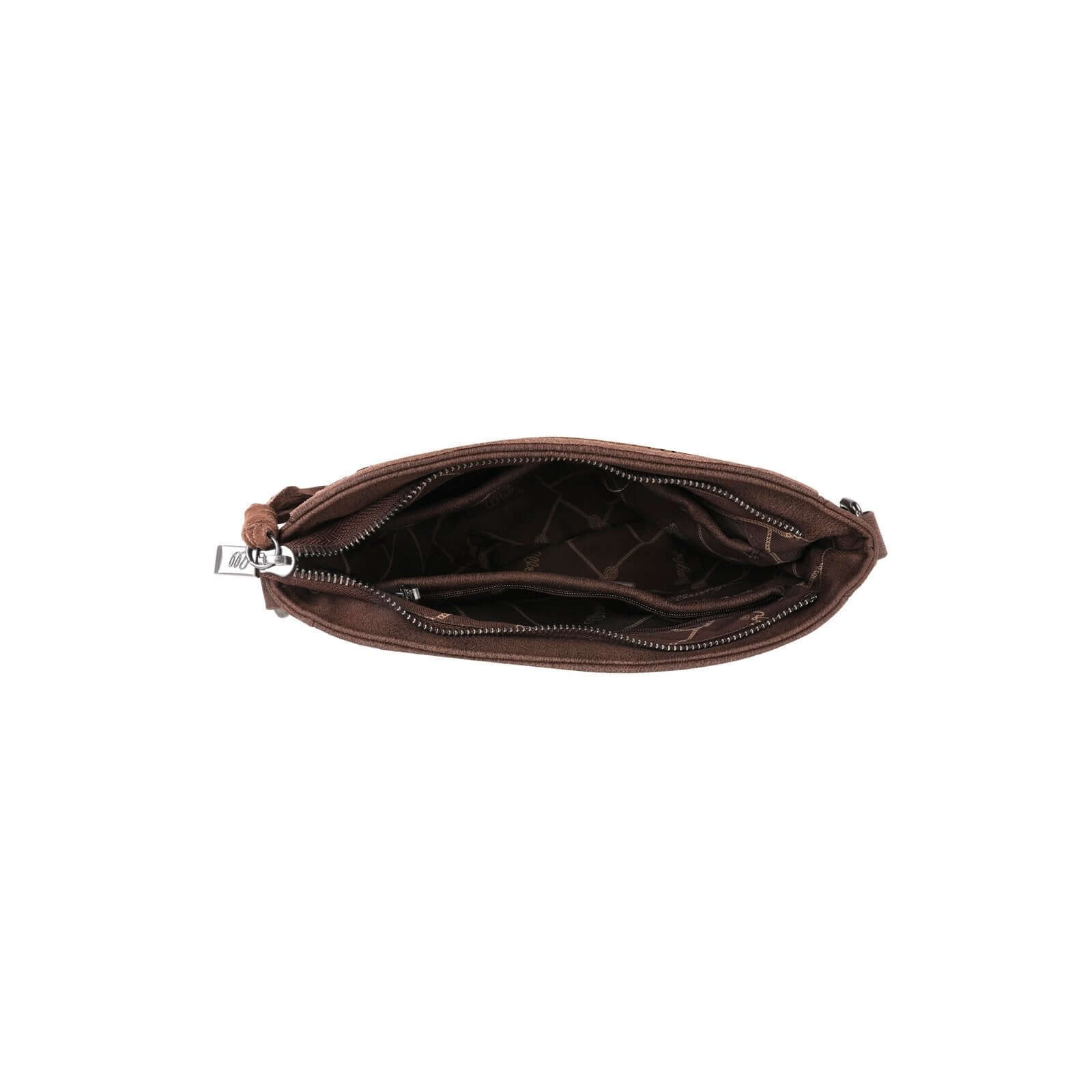 WG11-8360 CF-3 Wrangler leather fringe crossbody bag inside- Coffee