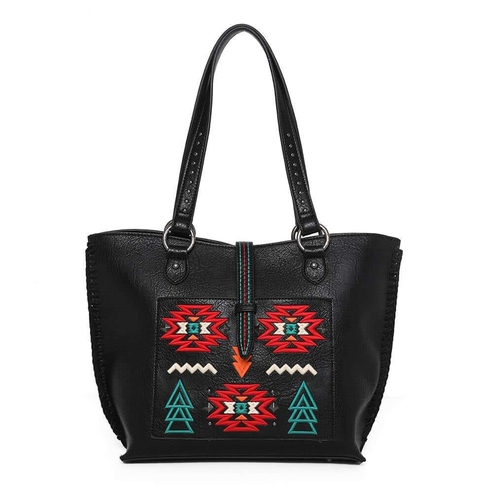 WG02-8317 BK- Wrangler concealed carry purse - BlackWrangler-concealed-carry-purse-with-embroidery-pocket-on-the-front-black