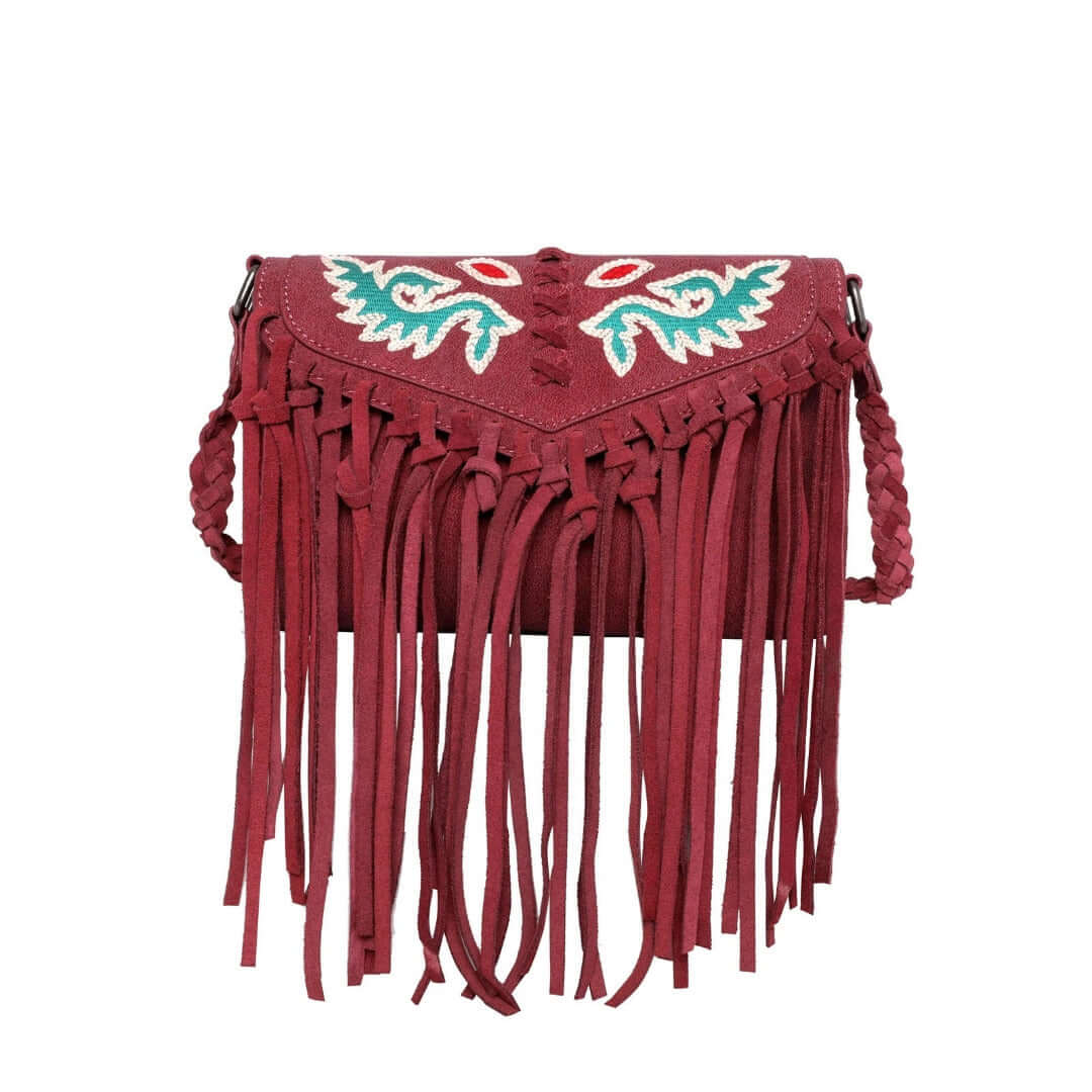 WGB04-001 RD - Wrangler fringe crossbody bag-Red