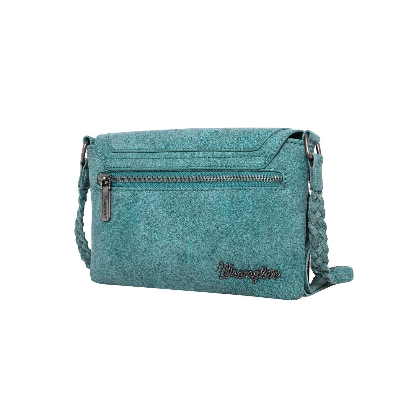WGB04-001 TQ - Wrangler fringe crossbody bag back-Turquoise